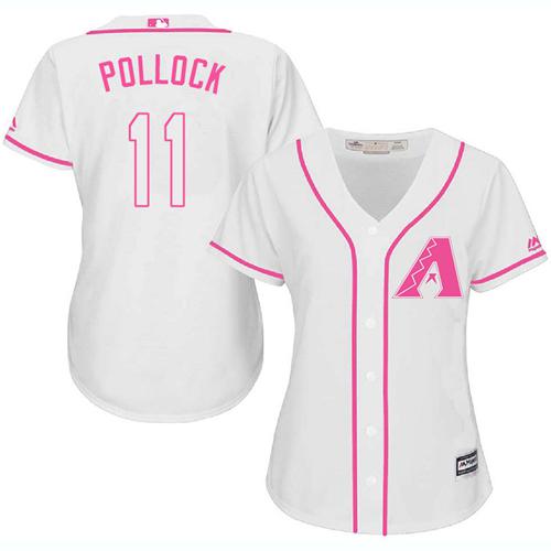 Diamondbacks #11 A. J. Pollock White/Pink Fashion Women's Stitched MLB Jersey